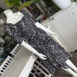 Suzy Shier Black and White Smocked Midi Dress NWOT XS